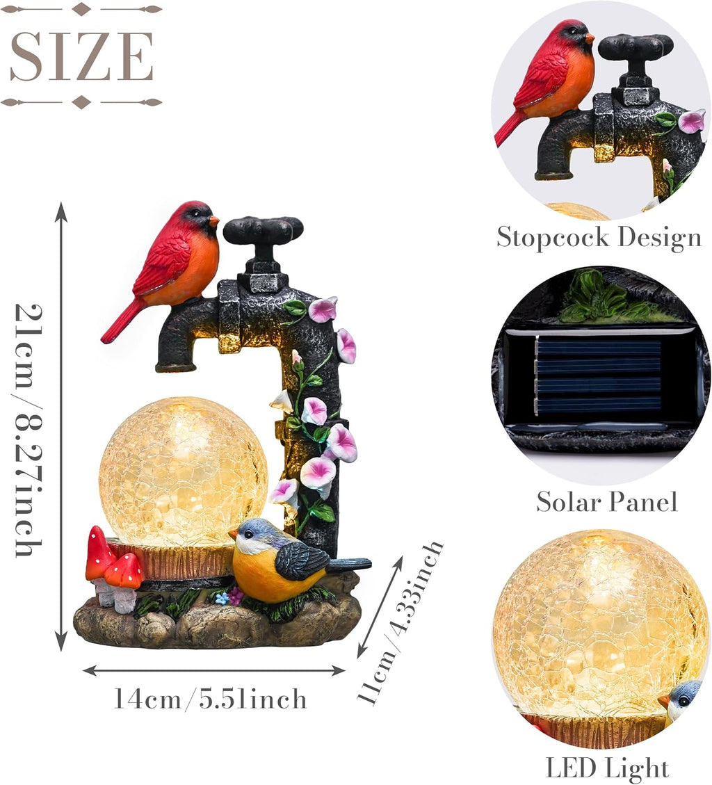 TERESA'S COLLECTIONS Garden Decor for Outside Red Cardinal Bird Statues with Outdoor Solar Lights, Resin Garden