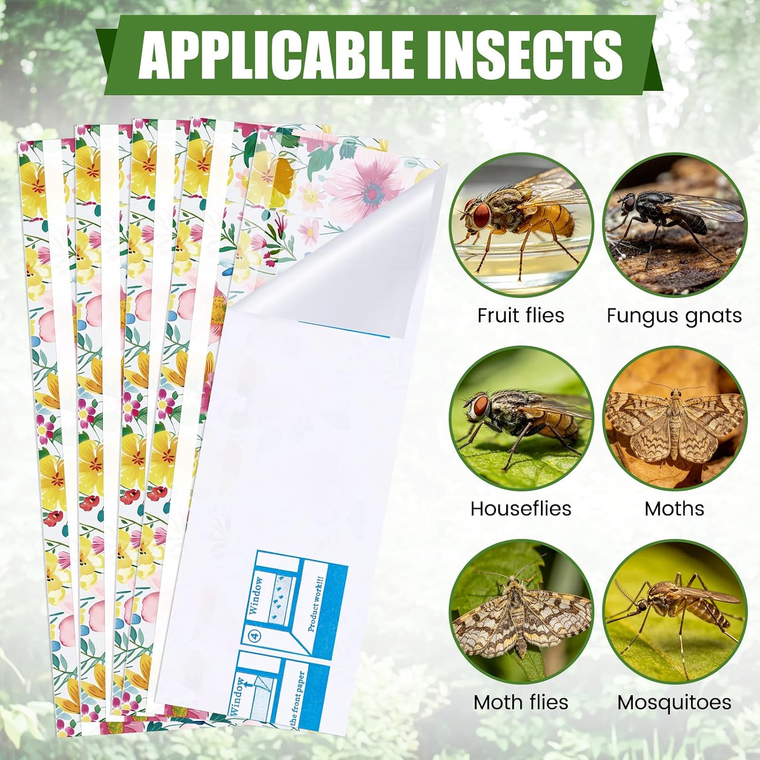 200 Pack Window Fly Traps Floral Sticky Fly Paper Indoor Clear Flies Strips Bulk Bug Catcher Waterproof Fruit Housefly
