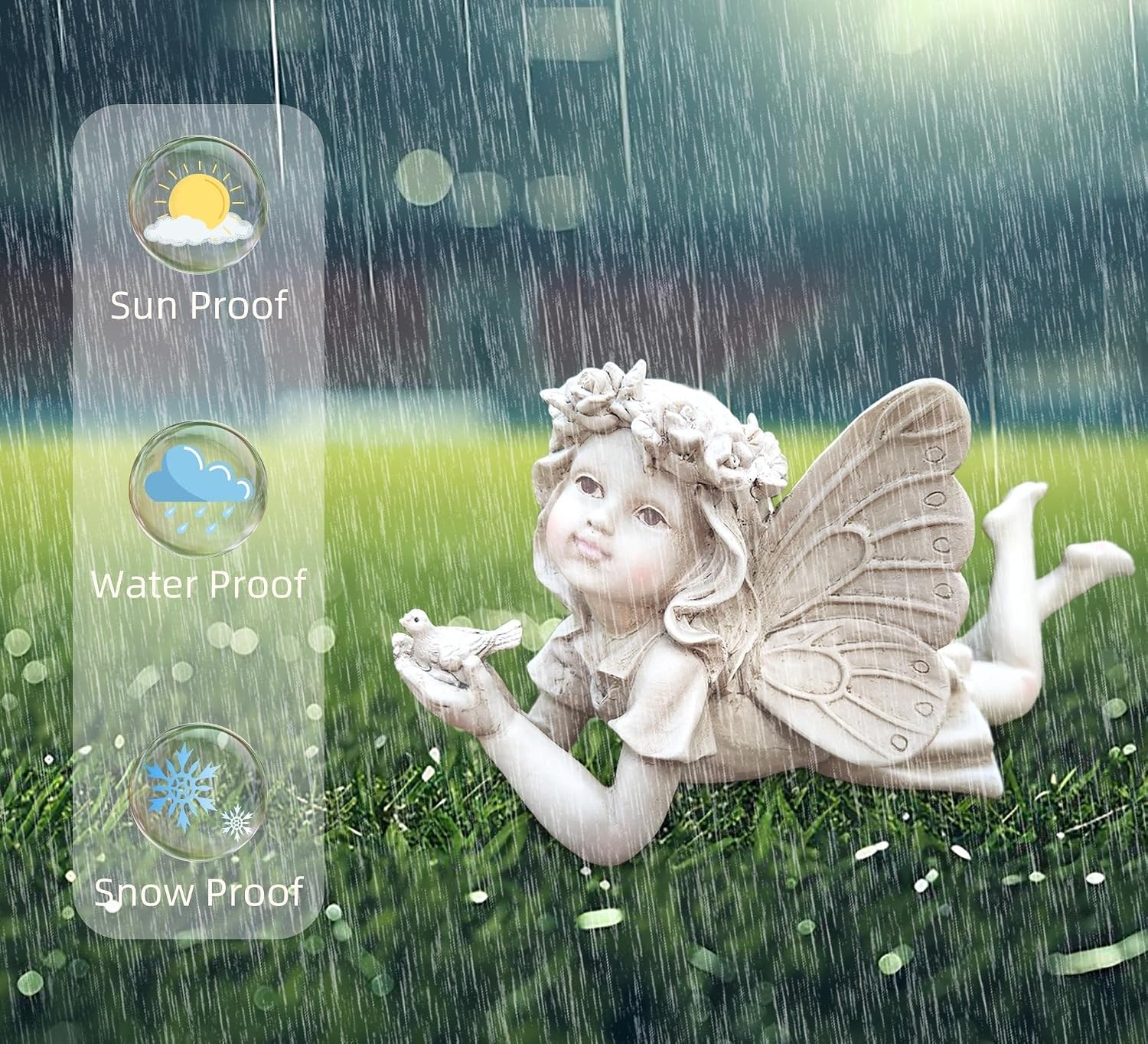 Fairy Garden Decor, Angel Holding a Bird Garden Statues for Outside | Resin Fairies for Fairy Garden, Cute Yard