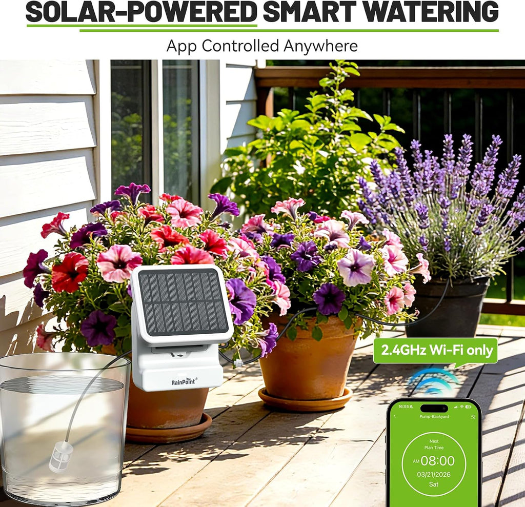 RAINPOINT Smart WiFi Solar Drip Irrigation System for Indoor&Outdoor Use,WiFi HUB Need,APP Control Auto Plant Waterer