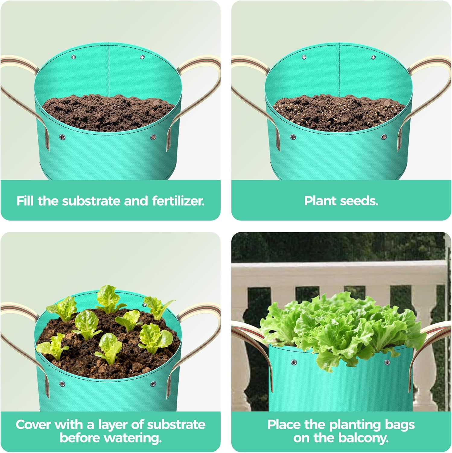 7 Pcs 15 Gallon Grow Bags, PE Garden Pots with Handle for Plants | Collapsible Gardening Supplies with Drainage Holes