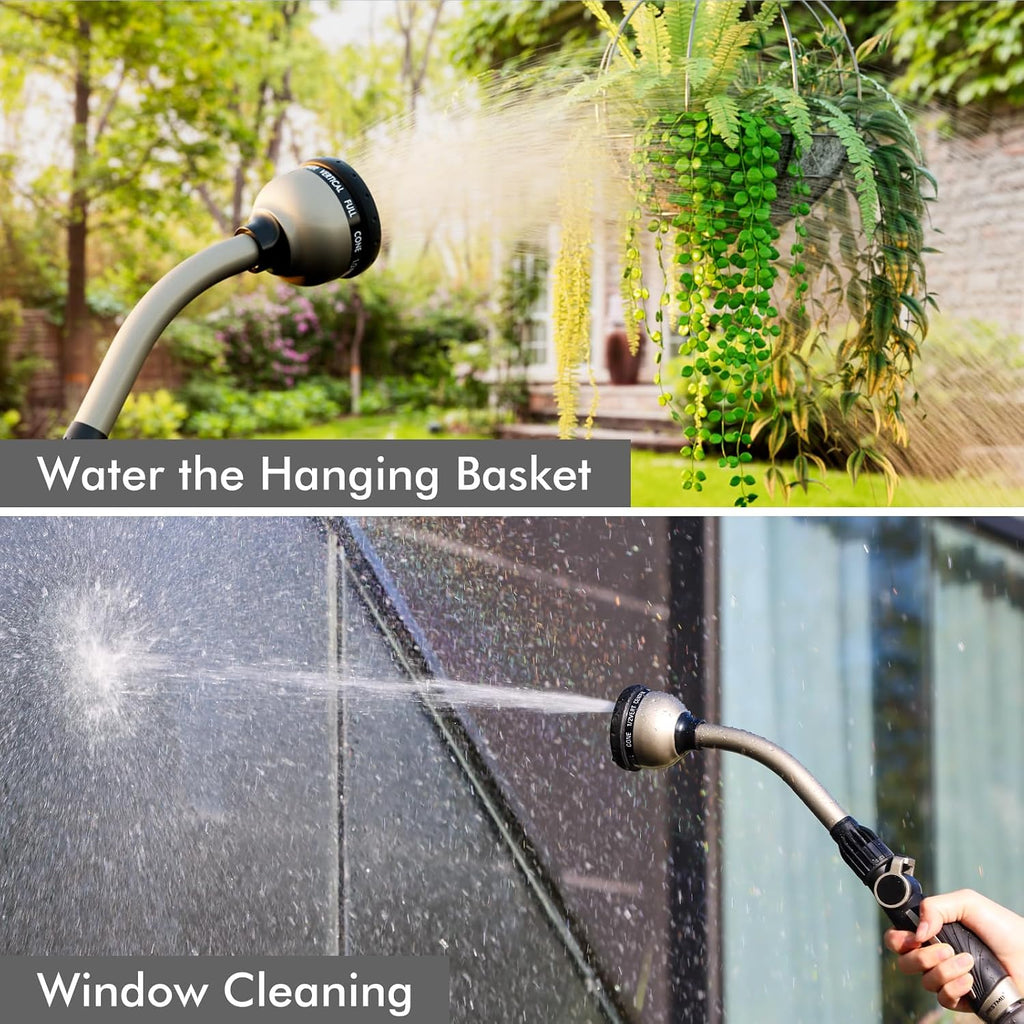 RESTMO Watering Wand Heavy Duty, 15-Inch Long Hose Nozzle Sprayer | 10 Spray Patterns & Thumb Flow Control, Metal