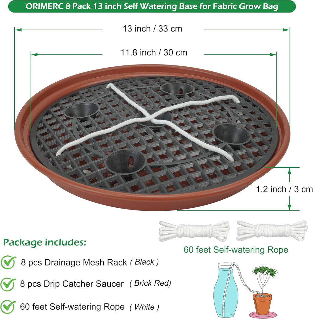 8 Pack 13 inch Self Watering Base for Fabric Grow Bag, Self-watering Plastic Elevated Plant Saucer Stand, Automatic