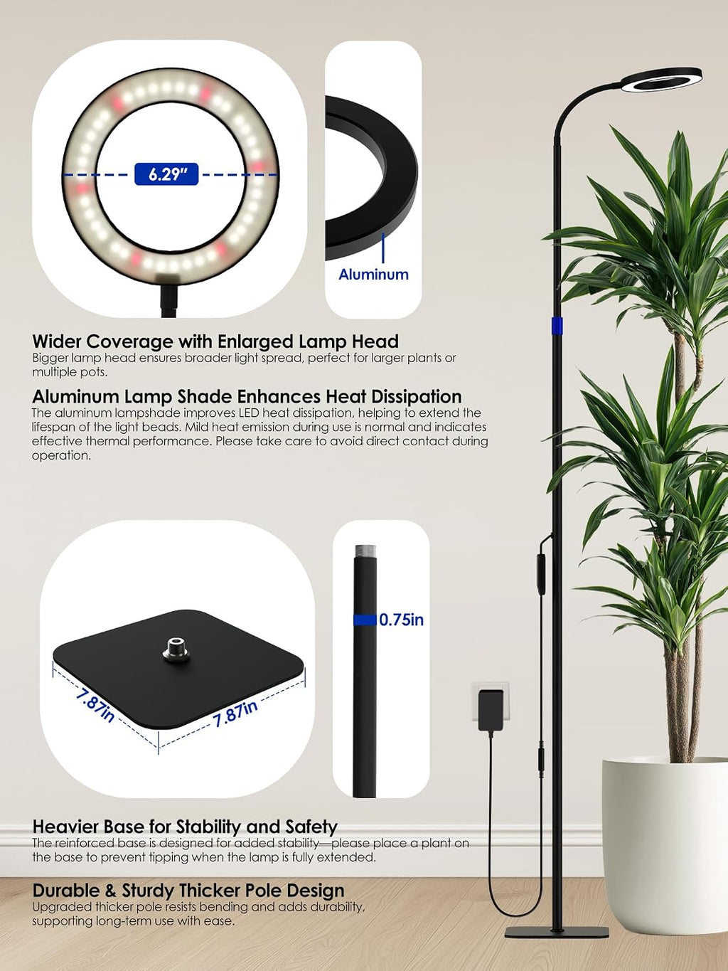 Smart Grow Light for Indoor Plants, Full Spectrum LED Plant Light | 54"-67" Adjustable Height, APP Control, Timer