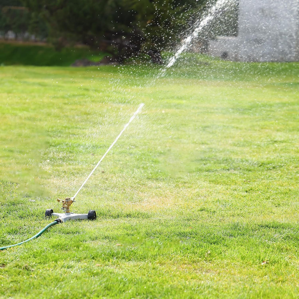 RESTMO Heavy Duty Full Metal Impact Sprinkler with Wheeled Base | 360° Rotating Sprinklers for Yard,Large Area Lawn &