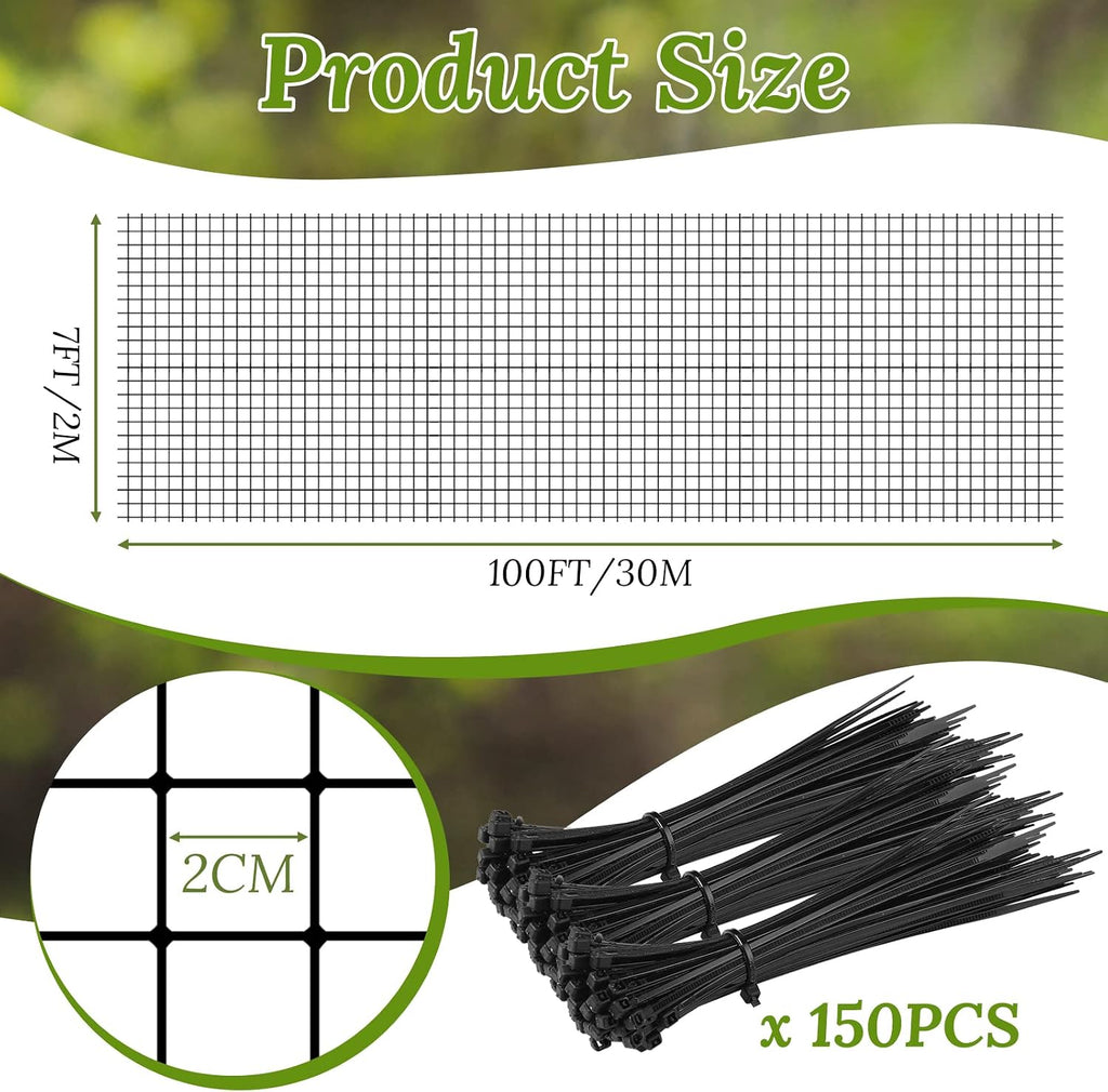Woanger 3 Pack Deer Fence Netting Bird Netting Garden Net with 150 Pcs Cable Ties for Bird Protect Plants, Vegetables
