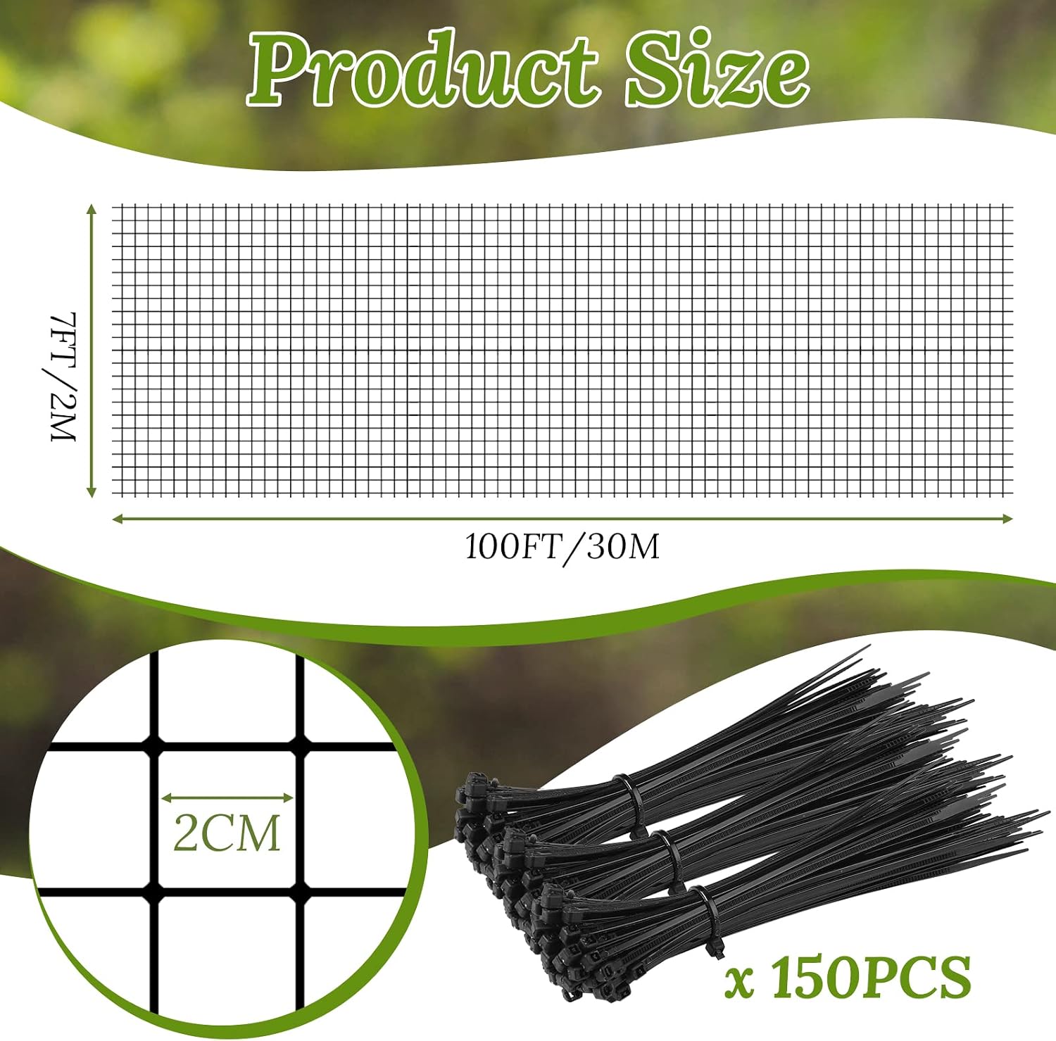 Woanger 3 Pack Deer Fence Netting Bird Netting Garden Net with 150 Pcs Cable Ties for Bird Protect Plants, Vegetables