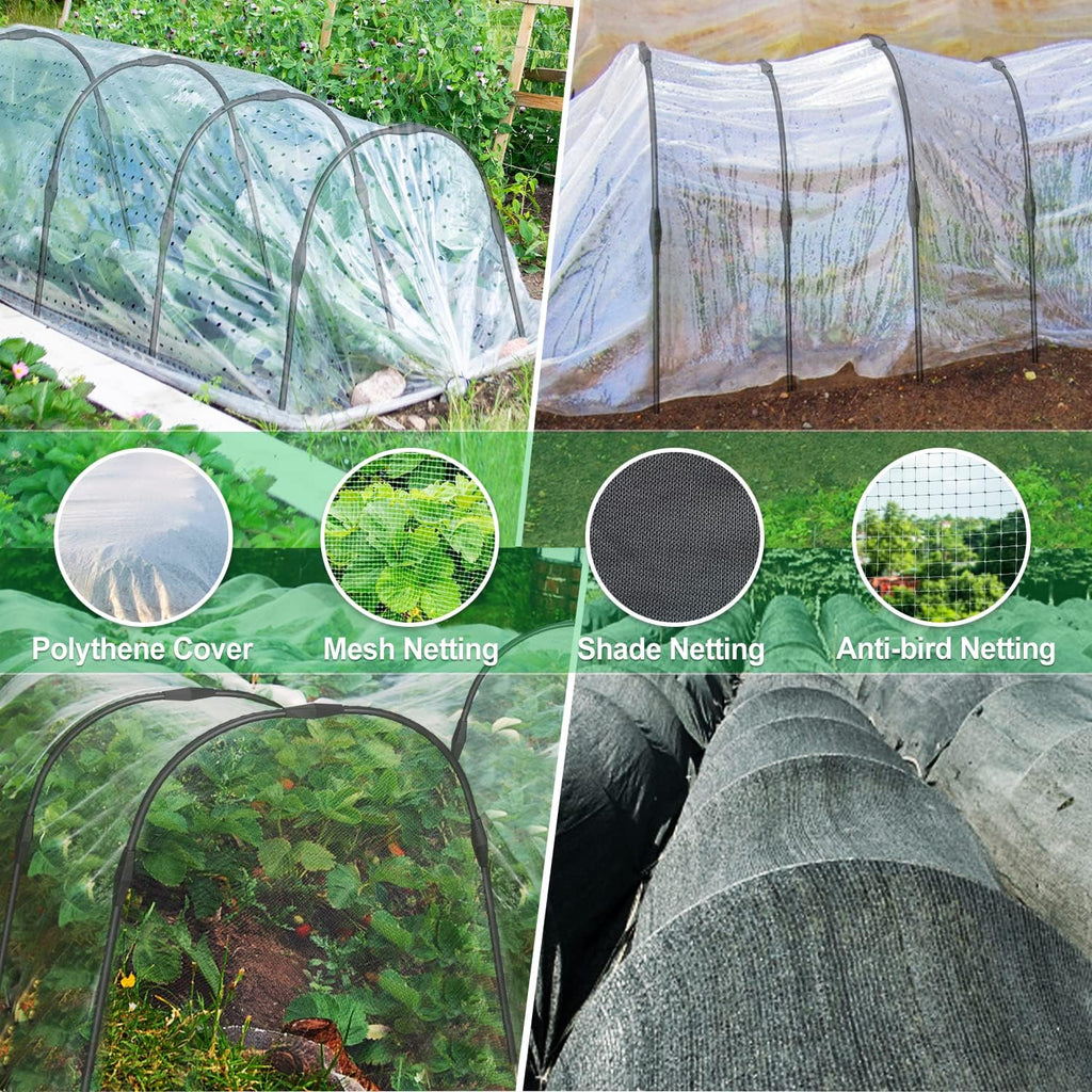 6Pcs Greenhouse Hoops, 23.6" x 25.6" Garden Hoops Rust-Free Grow Tunnel 4.9ft Long Steel with Plastic Coated Support