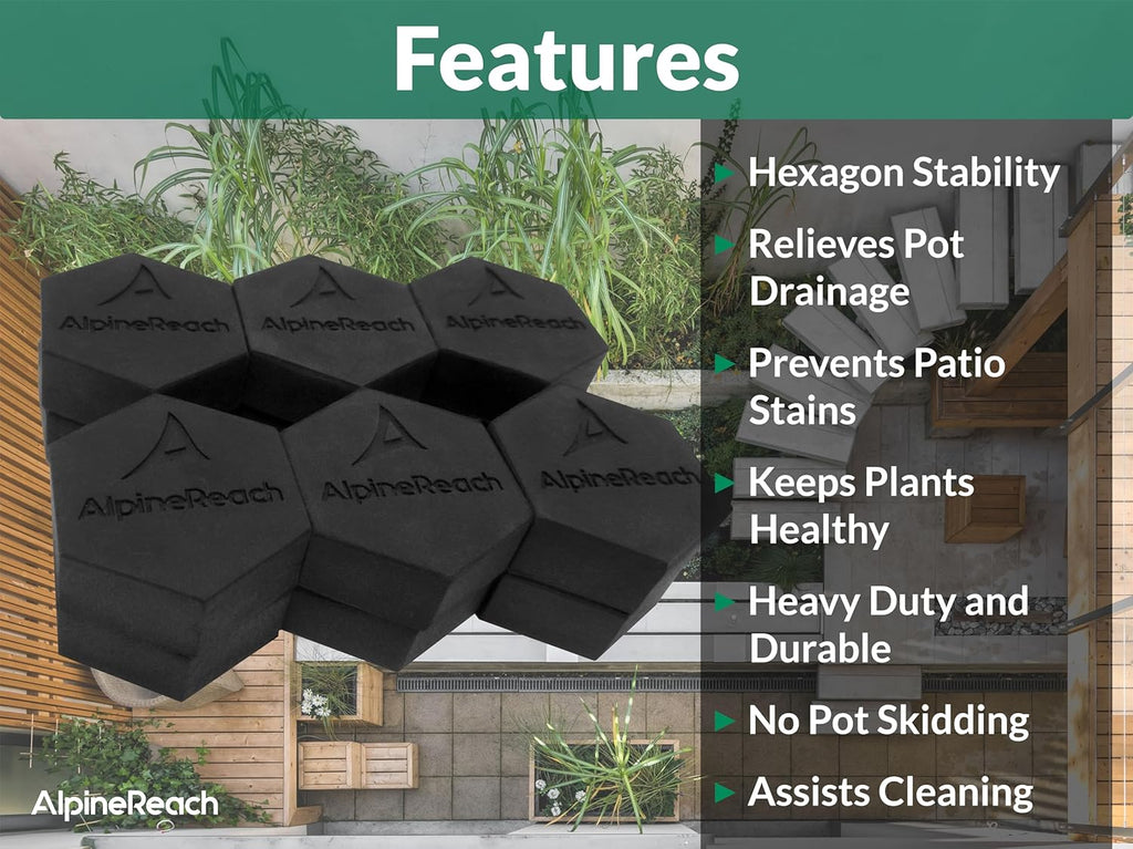AlpineReach Extra Heavy Duty Pot Feet Risers 20 Pack Hexagons & Adhesive Pads - Protect Healthy Plants - Strong