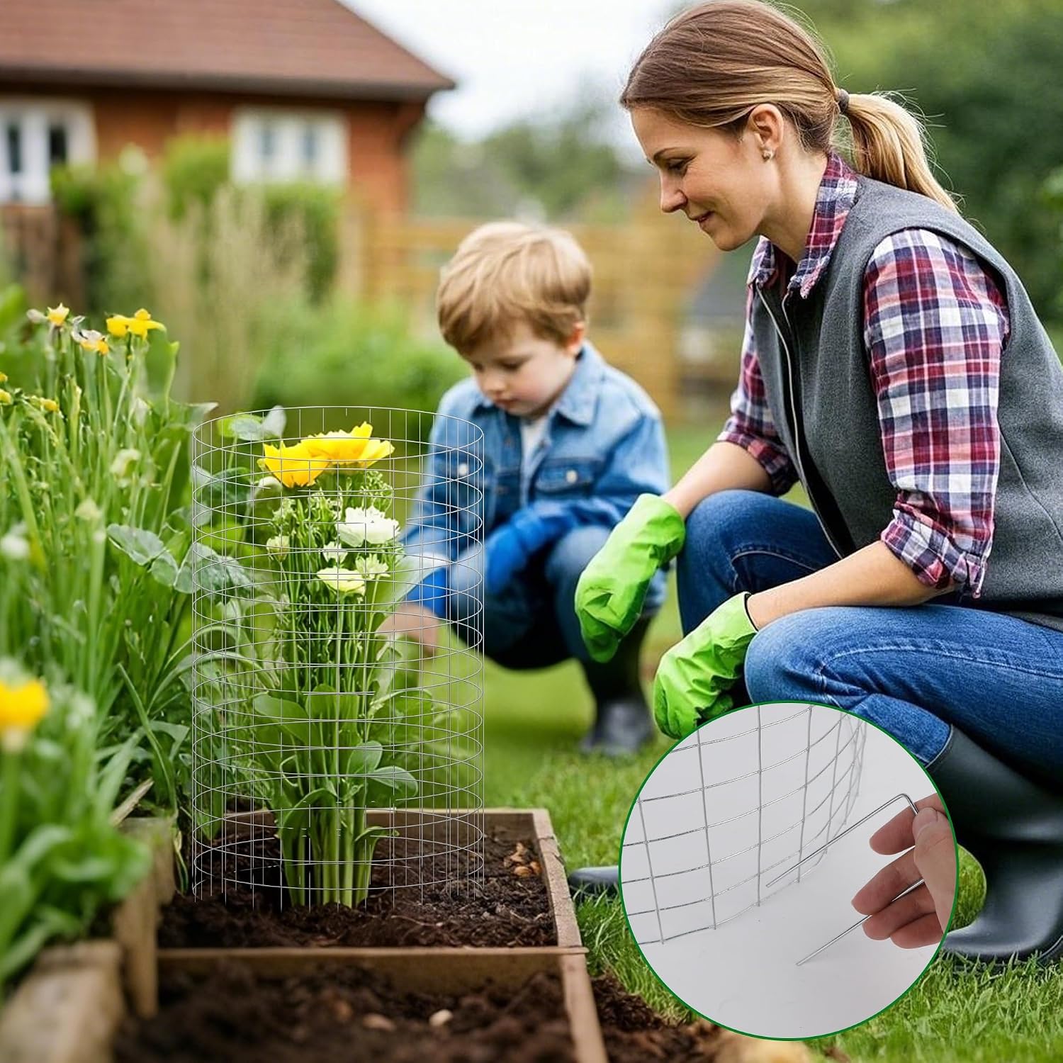 winemana 12 Set Plant Protectors from Animals, Plant Cages for Outdoor | 36 Pcs 16x12 IN Metal Wire Plant Protector