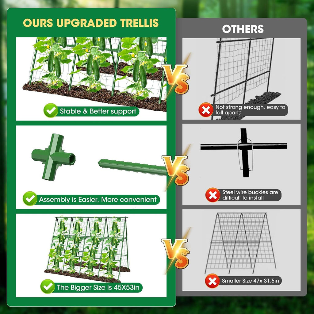 71"x 51" Cucumber Trellis for Raised Bed,Adjust A-Frame Trellis | Rust-Proof Plastic-Coated Steel Pipe Support for