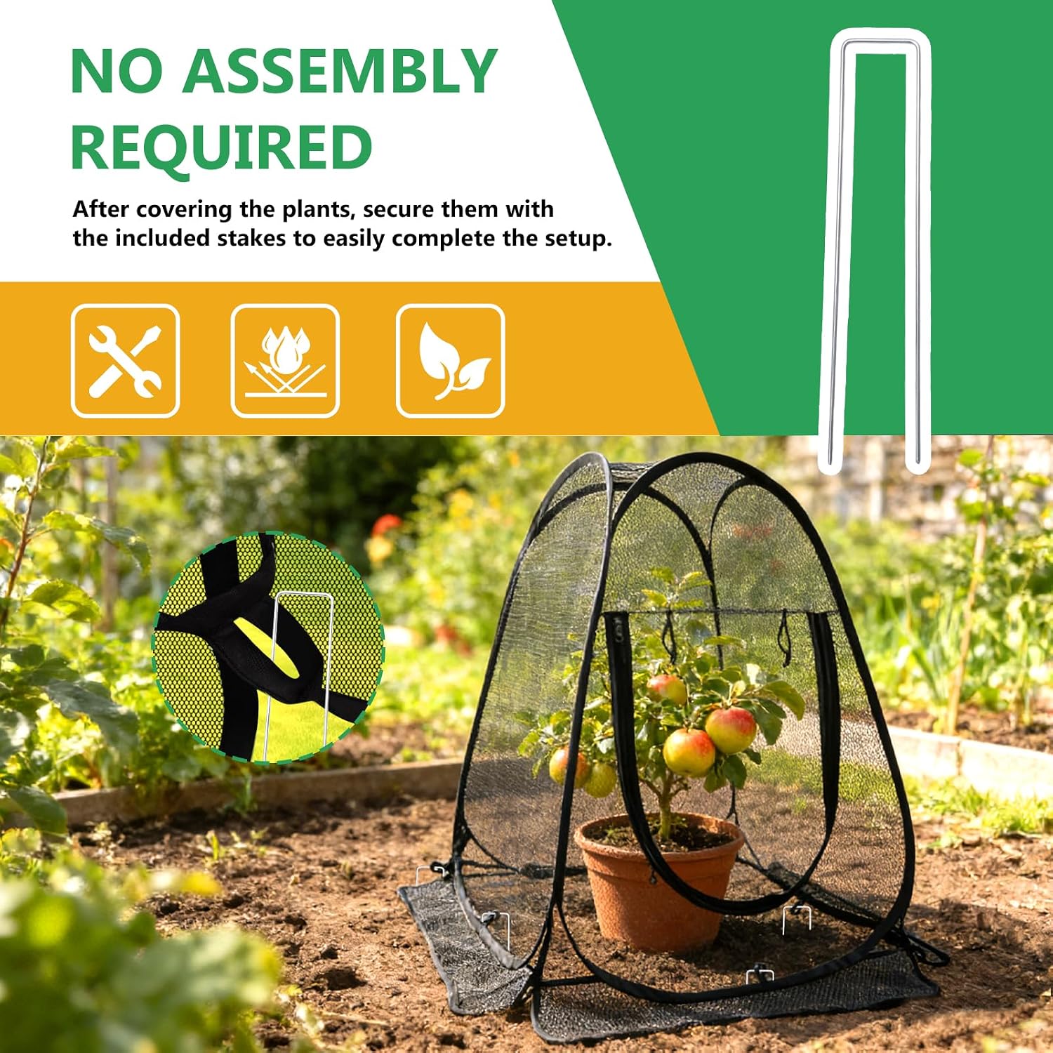 2 Pack 28 x 28 x 32 Inch Pop-up Gardening Net Cover with 8 Extended Stakes, Windproof Blizzard-Resistant, Plant Tent