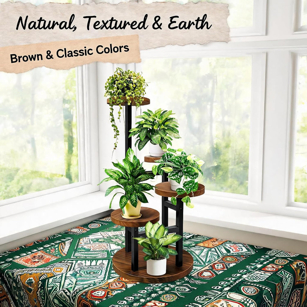 4 Tier Plant Stand Indoor | Metal Wood Plant Stands For Indoor Plants, Corner Tiered Flower Plant Shelf Rack for Living
