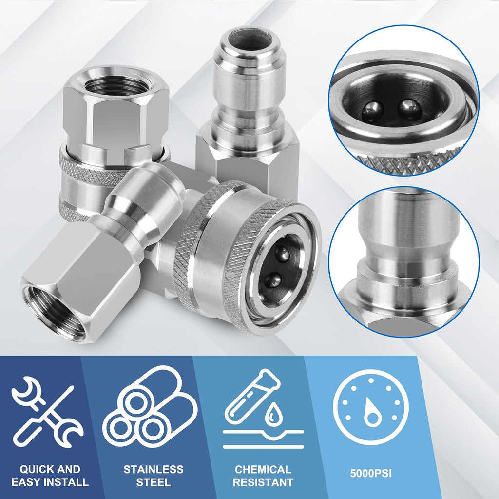 8Pcs 3/8" Stainless Steel Quick Connect Female Pressure Washer | 3/8 Inch NPT Female Thread Quick Connector Hose