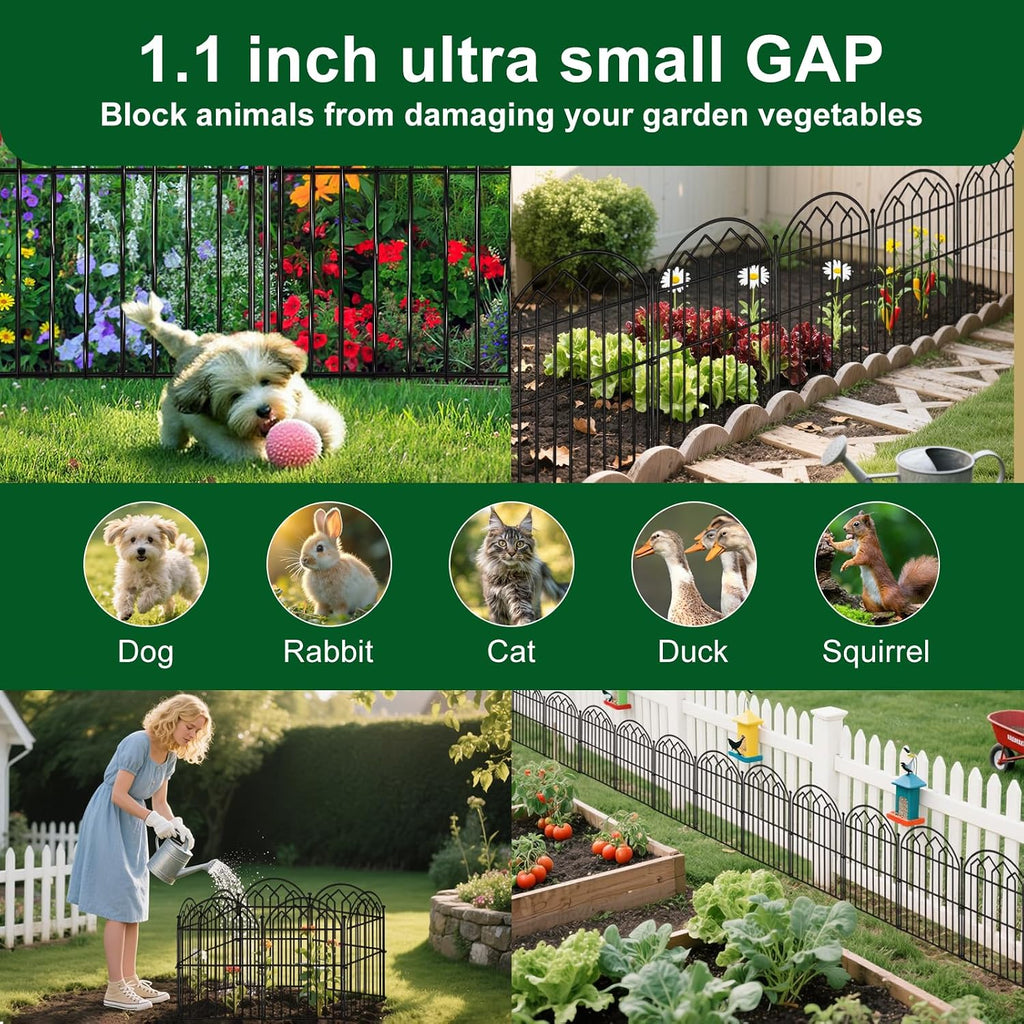 Decorative Garden Fence 17in x 10.8ft (10 Panels), Rustproof Metal No Dig Arched Garden Border Fencing with Stakes