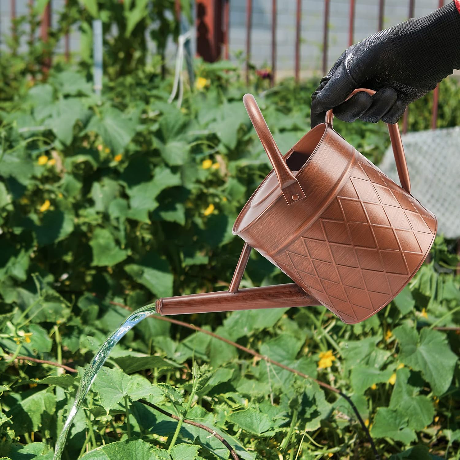 1.75 Gallon Outdoor Metal Watering Can for Garden Plants,Copper Color Watering Can with Removable Spray Spout, Ideal