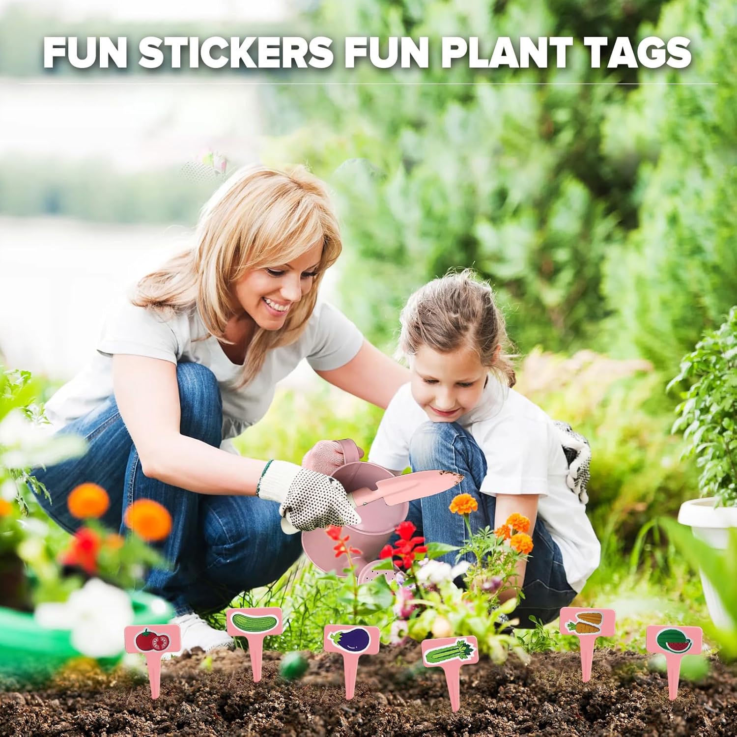 Qtioucp Kids Gardening Set 14Pcs Garden Tools with Tote Bag,Watering Can, Shovel, Apron, Garden Book and More