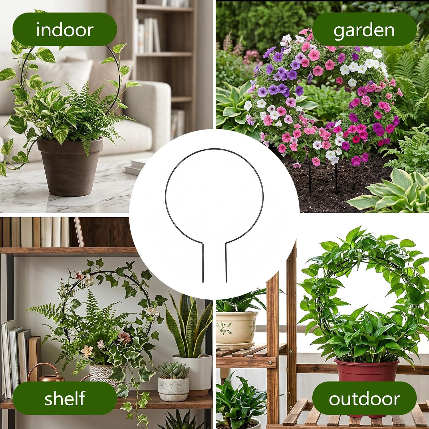 20 Pack 14.2x10.2 Inch Round Hoya Trellis Plant Trellis for Indoor Potted Plants Black Iron Small Plant Support for
