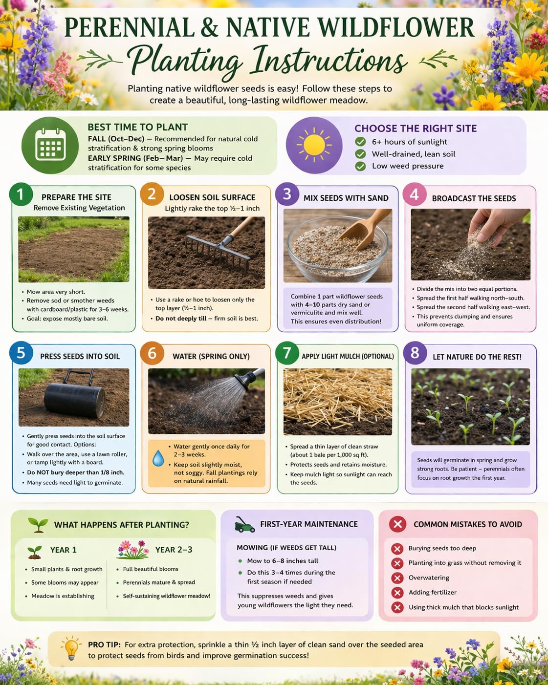 Illinois Bulk Perennial and Annual Wildflower Seed Mix 1/4lb Covers 500sq-ft - Attract Pollinators, Multi-Color Non-GMO