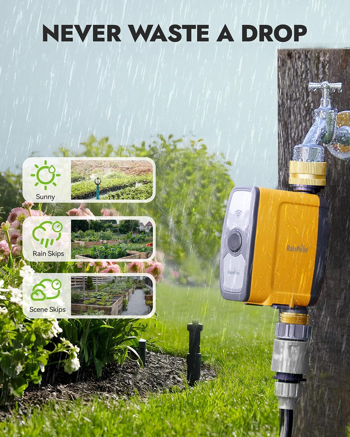RAINPOINT WiFi Water Timer, Smart Hose Timer for Garden Hose, WiFi Irrigation Controller, Smart Sprinkler System Valve