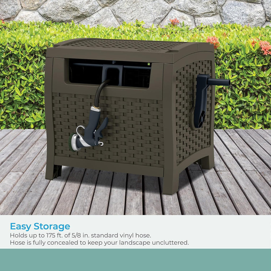 Suncast 175 ft. Wicker Style Resin Hose Hideaway with Hose Guide, Java, Made in the USA