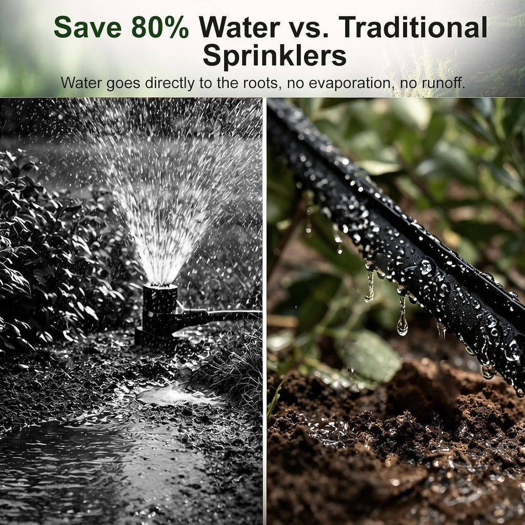 Flat Soaker Hose 25 ft 3-Pack with Splitter, 80% Water-Saving Drip Irrigation Hose 75 ft, Linkable DIY Garden Soaker