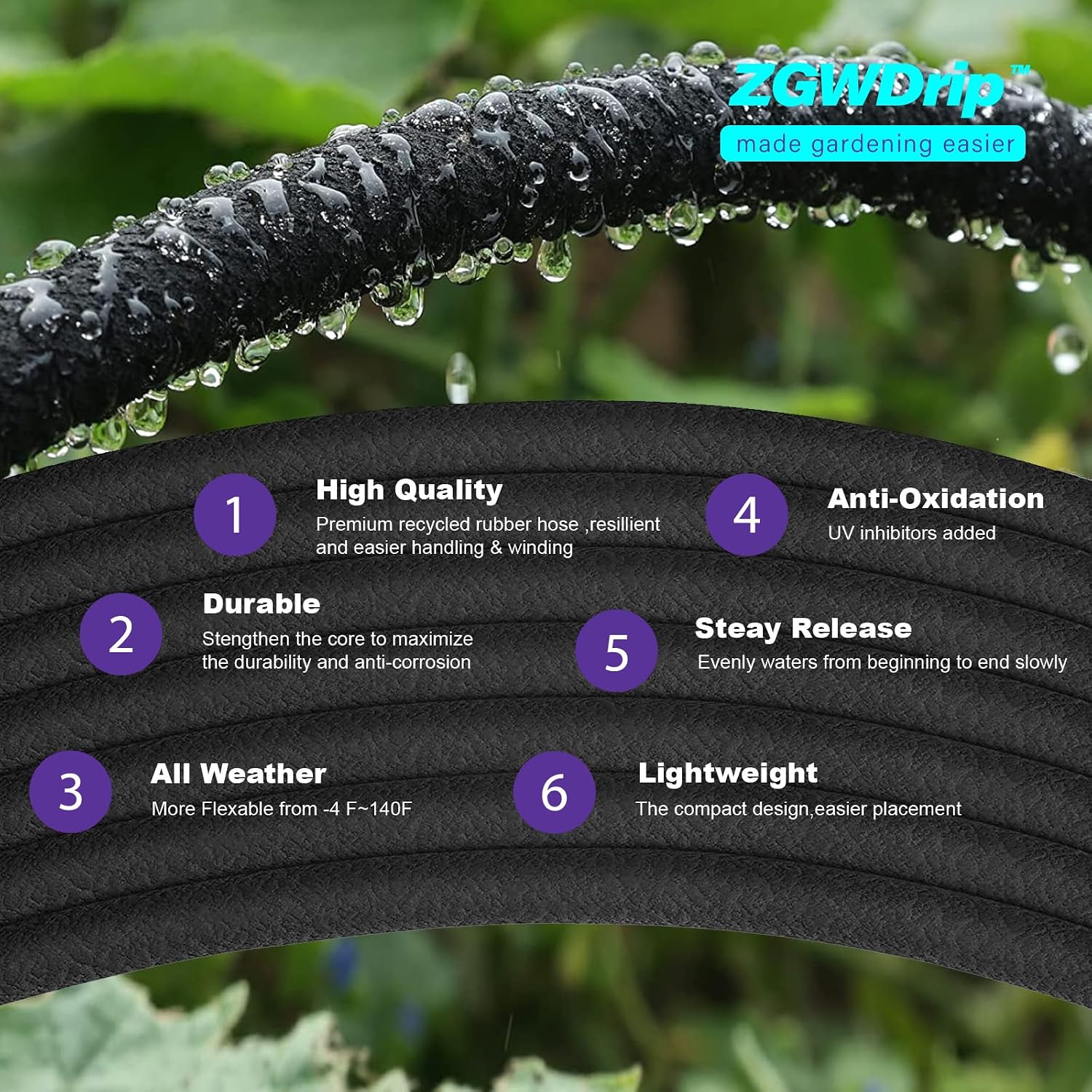 150FT 1/2" Water-Saving Soaker Hose with Solid Brass Connectors, Drip Irrigation Kit for Lawn & Landscaping with Metal