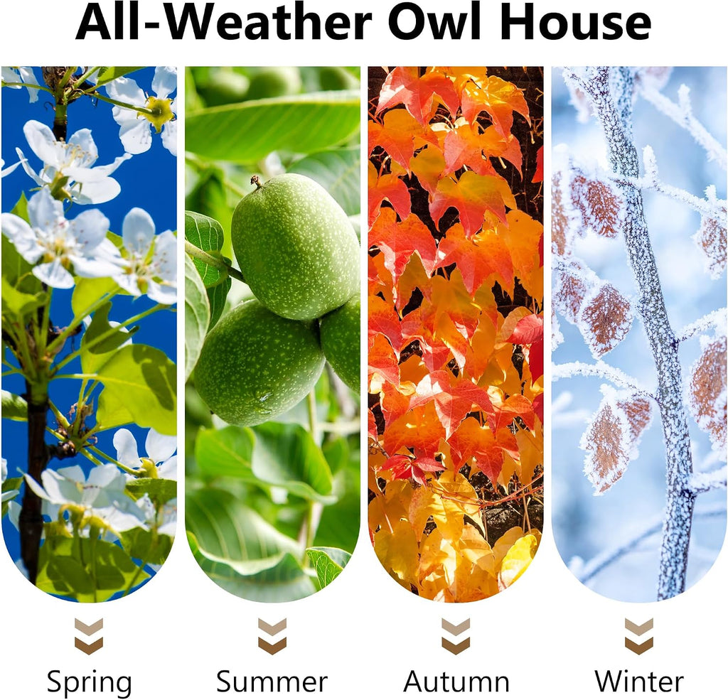 KOOPRO Screech Owl House for Outdoors, Weatherproof Large 14.5"x9.4"x7.8" | Barn Owl Nesting Box Wooden for Outside