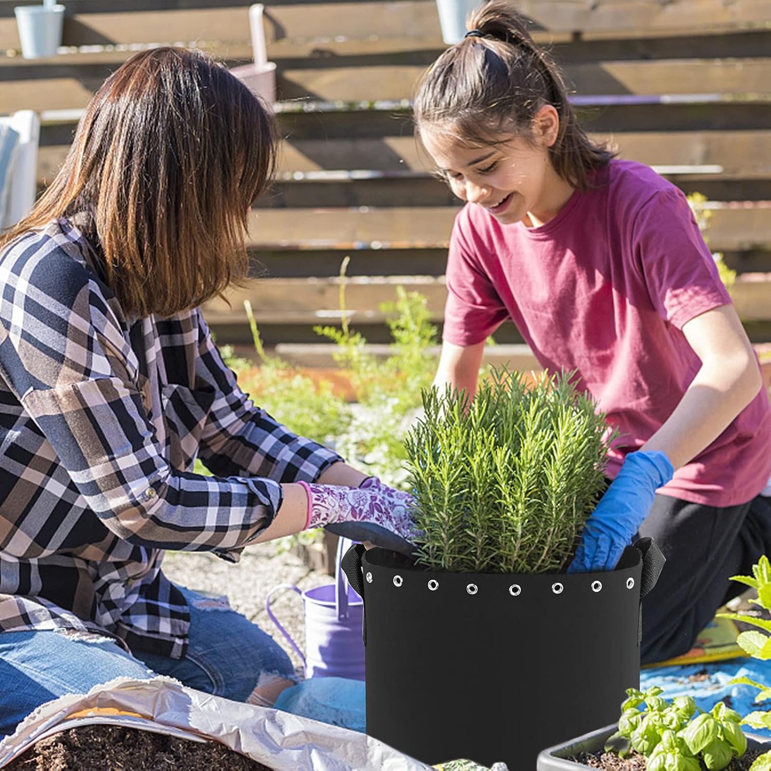 5 Gallon Plant Grow Bags with Holes 5-Packs. | Thichkened Non-Woven Aeration Fabric Pots with Handles - Reinforced