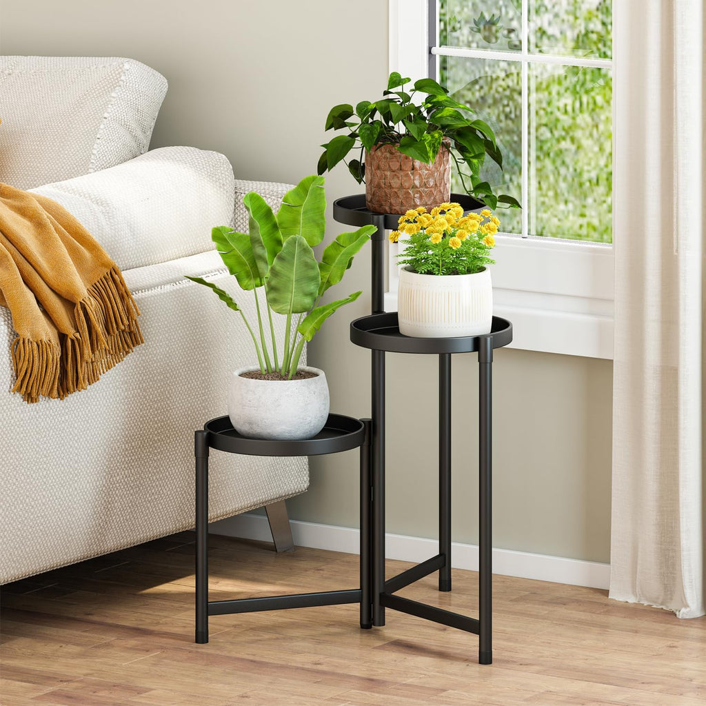 Plant Stand indoor outdoor-3 Tier black Tall Metal Flower Pot Holder 9in Wide Potted Display Rack - Heavy Duty Corner