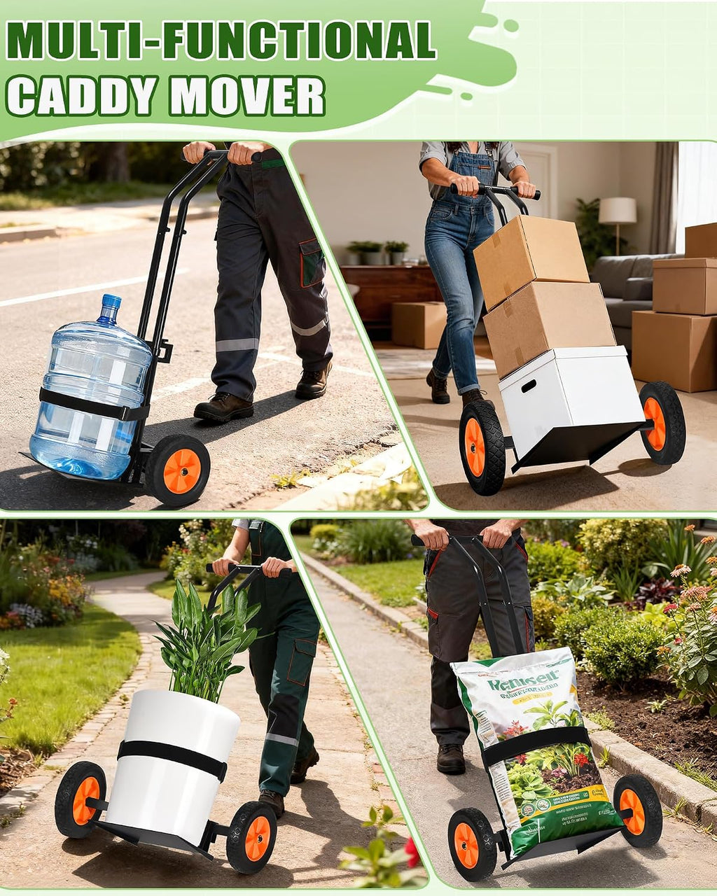Plant Caddy with Wheels, 260LBS Capacity Rolling Plant Dolly Pot Mover | Adjustable Grabbing Arm, Suction Cup & Strap