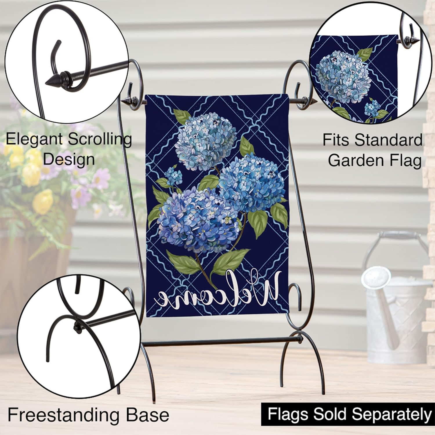 Evergreen Scroll American Garden Flag Stand | Premium Metal Iron Flag Holder Stand | Fits 12x18 Garden Flags for