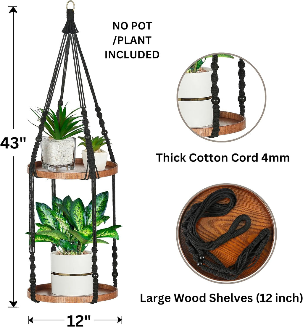 2 Tier Macrame Plant Hanger, Hanging Plant Shelf (12") | Plant Hanger Indoor, Hanging Planter, Hanging Planter Shelf