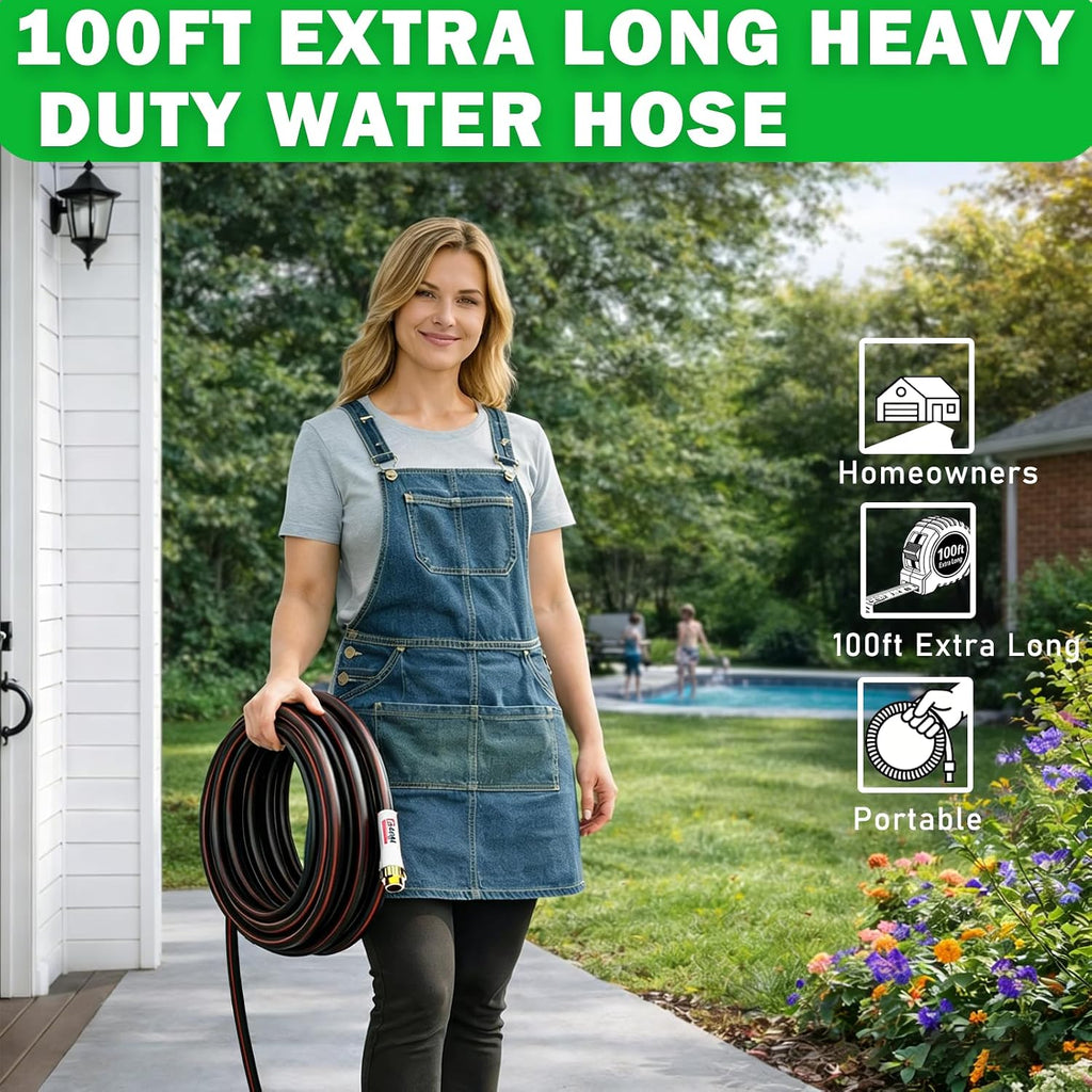 YASQA 100FT Extra Long Heavy Duty Garden & Water Hose - Commercial Grade for Homeowners & Large Properties, Kink-Free