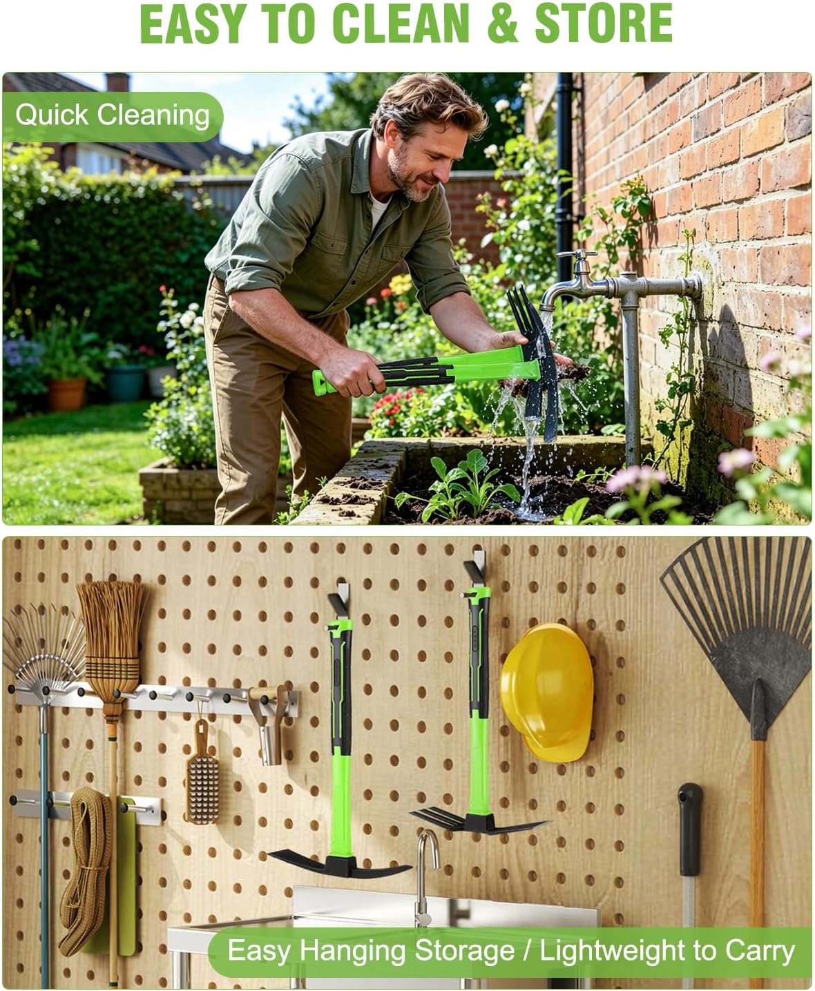 2-Piece Garden Hoe and Cultivator Hand Tool Set - 15" Carbon Steel Weeding Tools Gardening, Heavy Duty Hand Hoe, Rake &