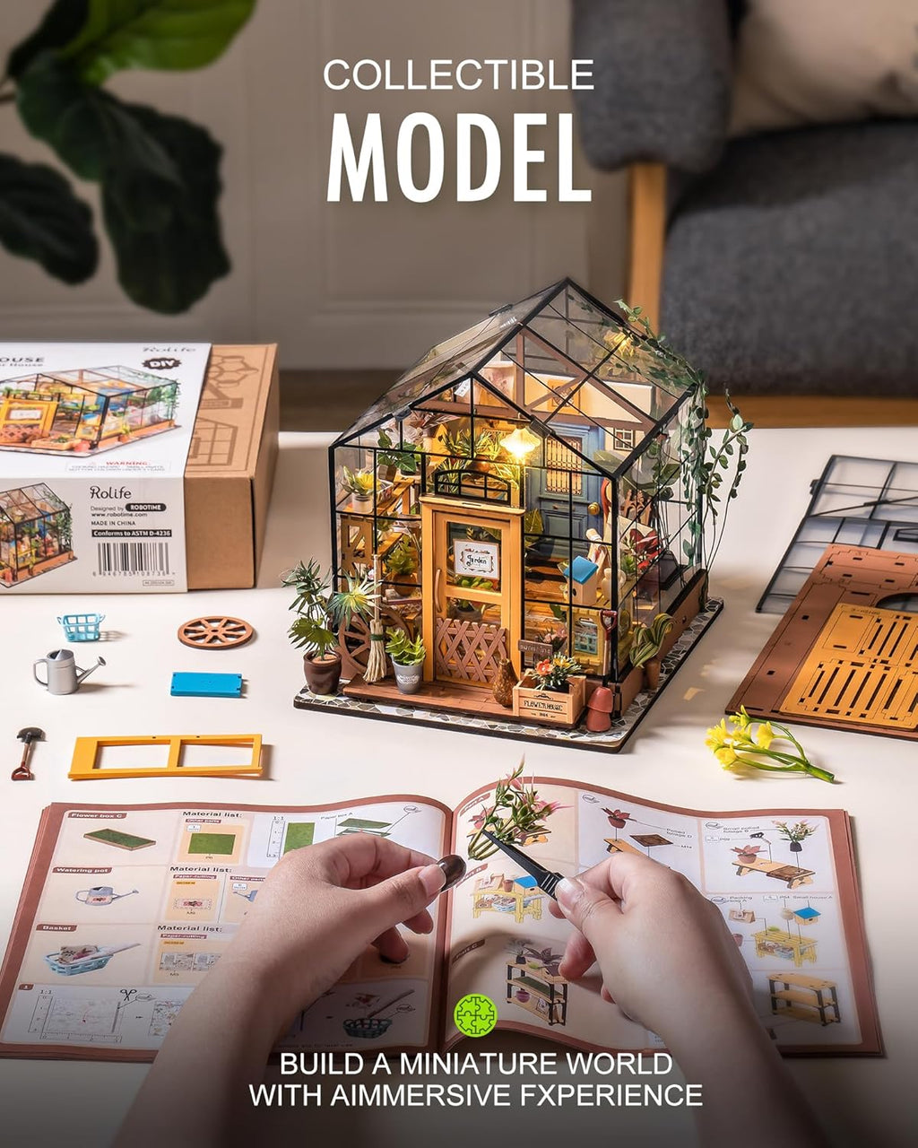 Rolife DIY Miniature Greenhouse Kits for Adults - Cathy's Flower House | Beginner-Friendly Diorama Kits Mayberry Street