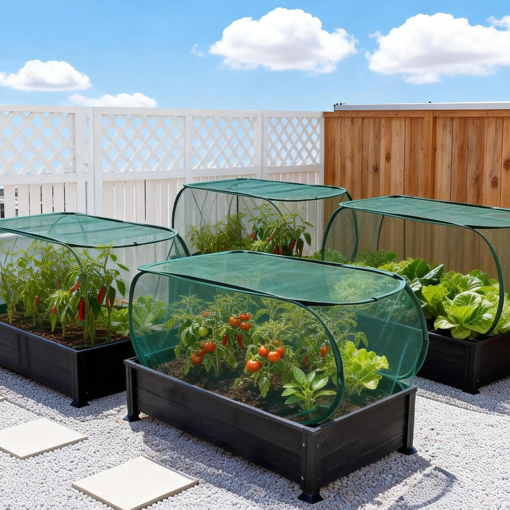 8Pack Garden Covers for Raised Beds, Reusable Pop Up Mesh Plant Covers with Ground Nails, Lightweight Outdoor Crop Cage