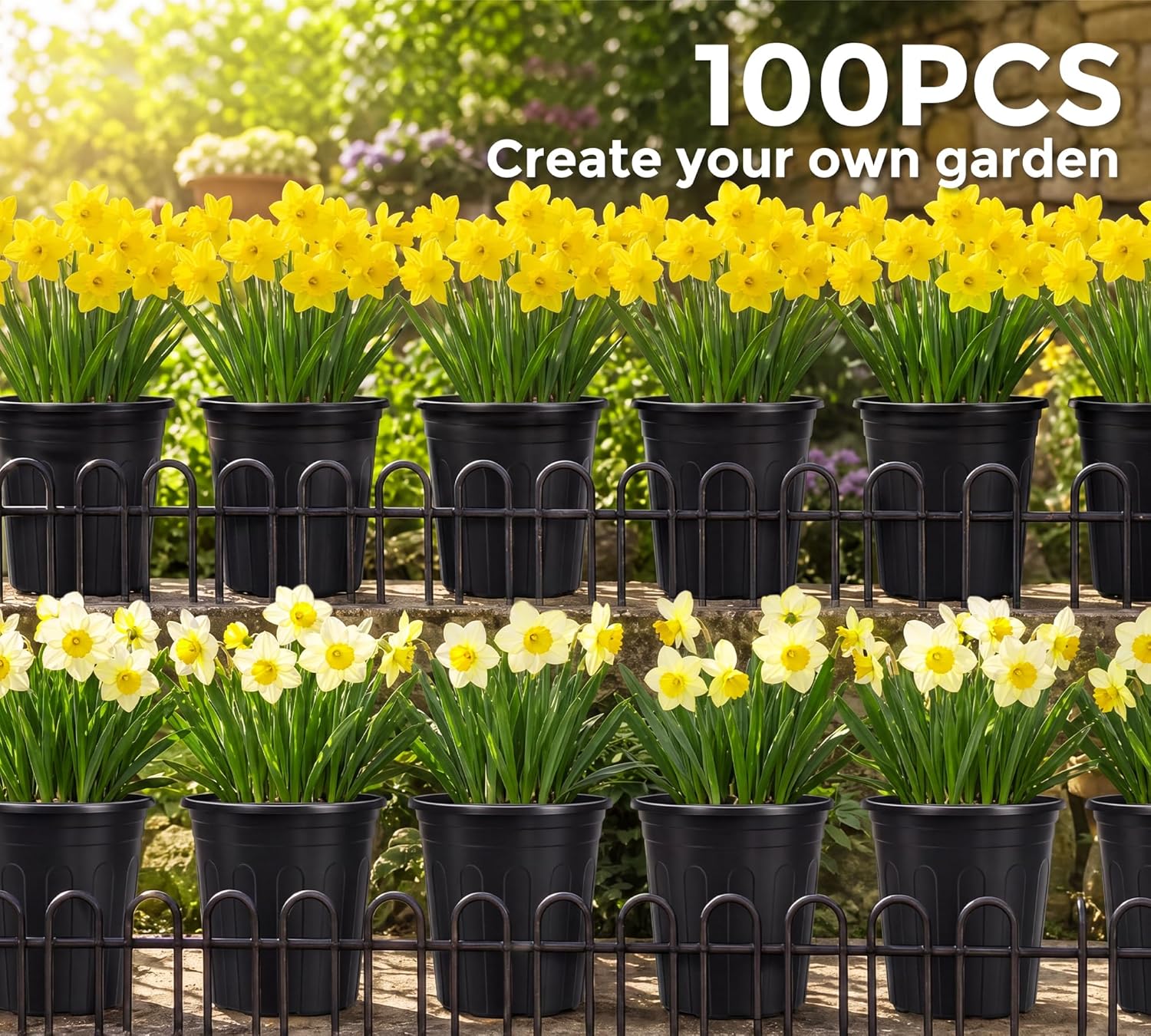 GroTheory 100 Pack 1 Gallon Nursery Pots, 6.7 Inch Plastic Pots for Plants | Plastic Flower Pots with Drainage Holes