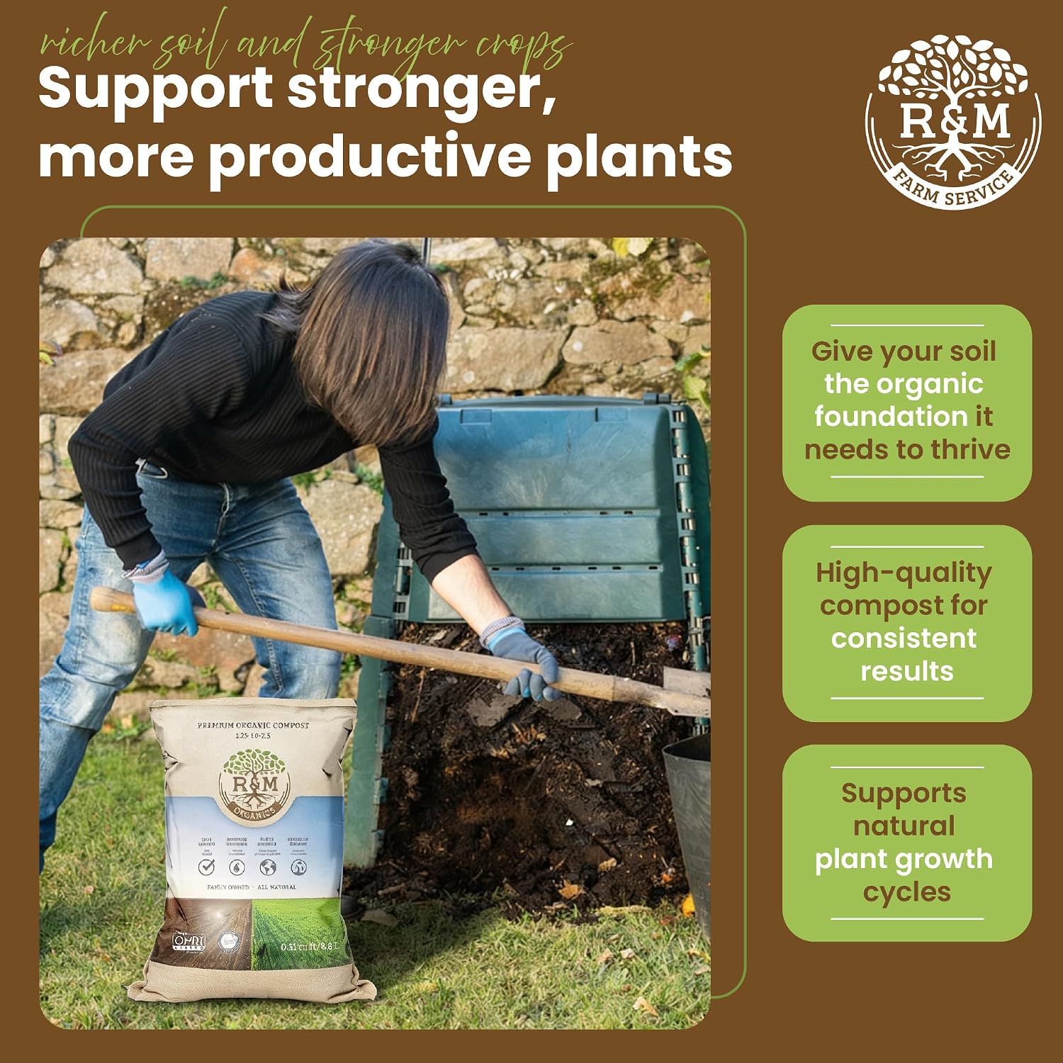 R&M Organics Compost Soil Amendment Fertilizer for Garden Plants & Lawns | 10 lb manure based retains moisture low-odor
