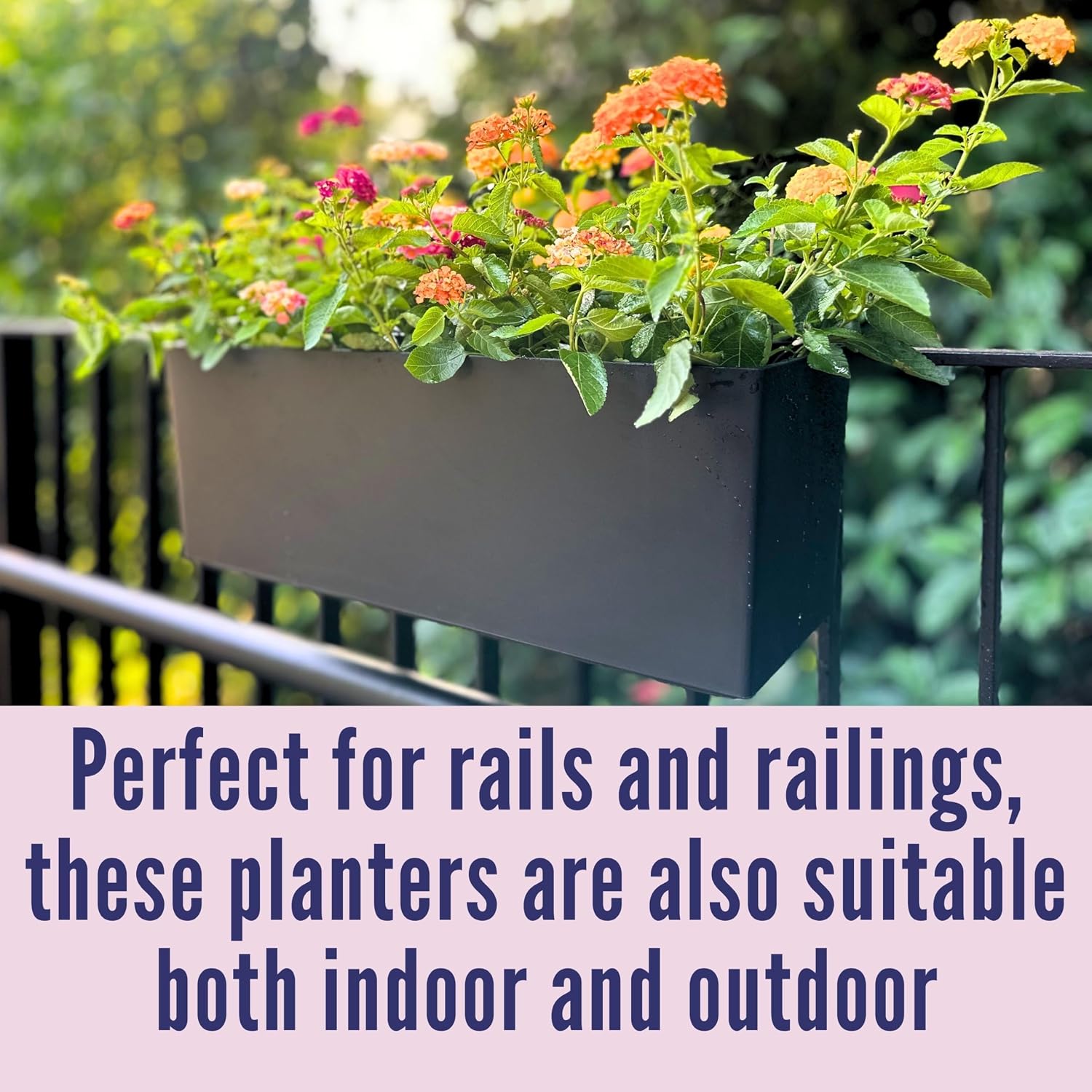 LaLaGreen Rail Planter for Balcony Outdoor (20 Inch, 2 Pack) Large Black Self Watering Railing Planters with Brackets
