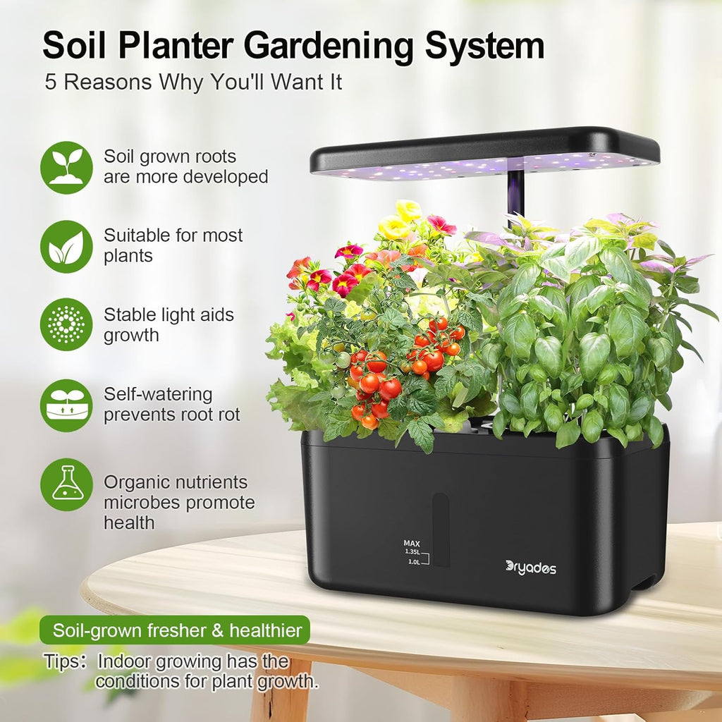 Indoor Garden System 19 Watt LED Growing Light Upgrade 2 Self-Watering Soil-Cultivated Growing Pots Gardening Gifts for