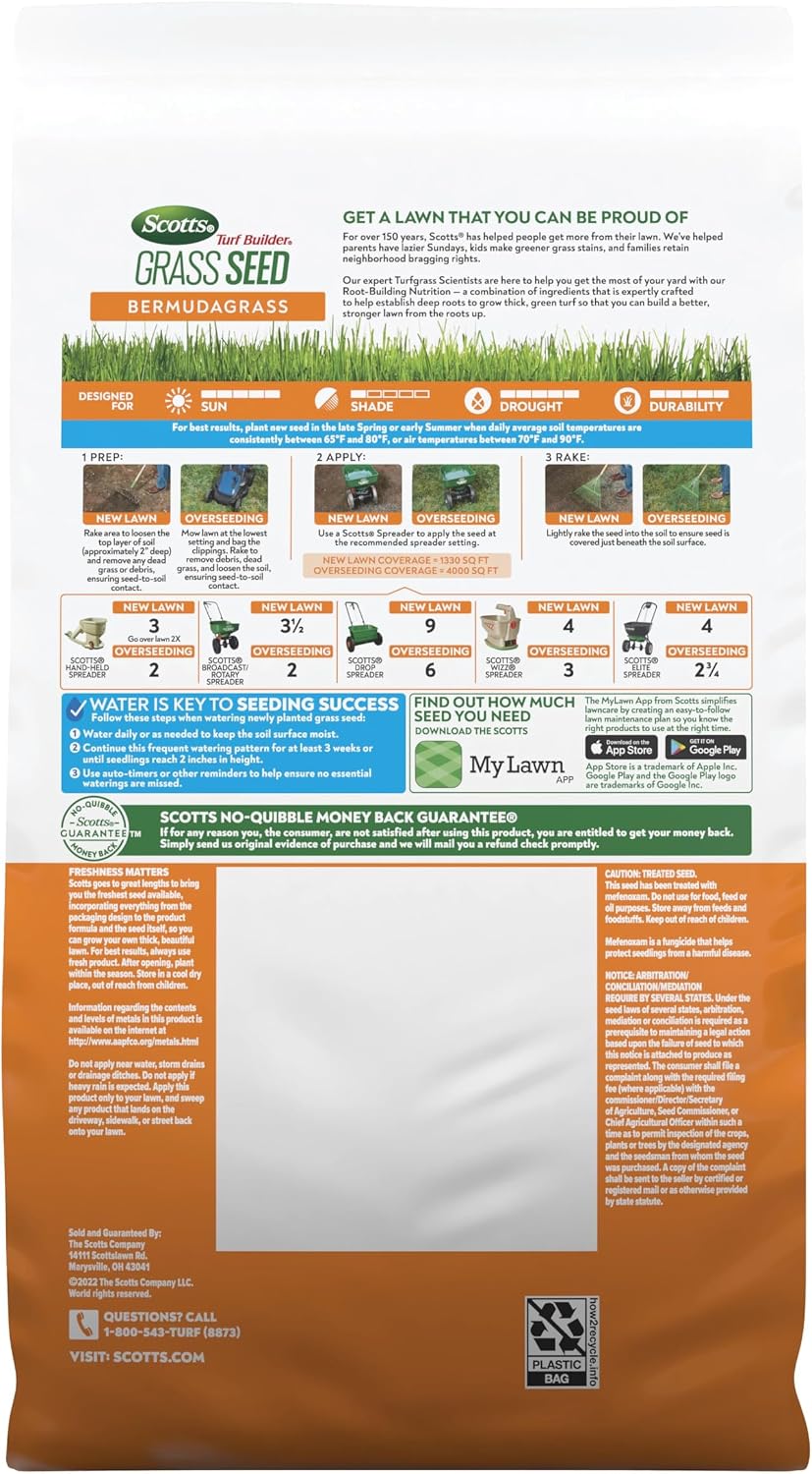 Scotts Turf Builder Grass Seed Bermudagrass, 4 lbs. | Lawn Seed with Grass Fertilizer and Soil Improver