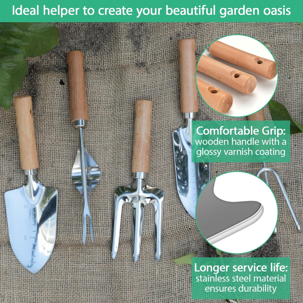 Garden Tool Set,10 Pieces Heavy Duty Gardenting Tool Kit, Folding Stool with Detachable Tote Bag, Thicker Stainless