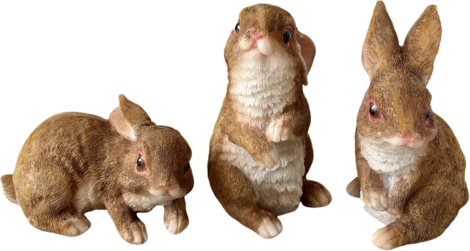 Set of 3 Resin Bunnies Home Decor Rabbit Statues | Yard Decorations, Outdoor, Garden, Shelf, Plant Pot Ornaments
