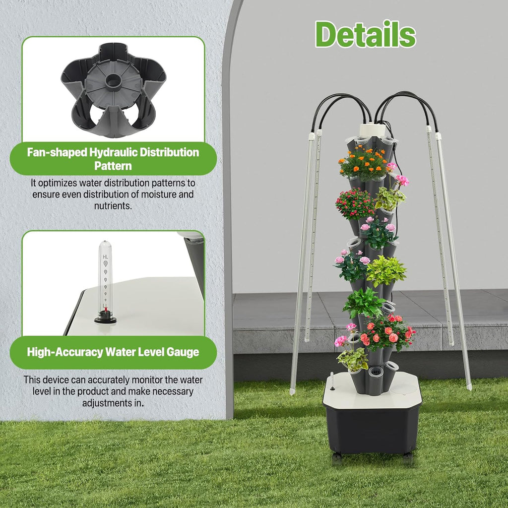 Hydroponic Growing System Tower, 80W 40 Plants 5-Layer Hydroponic Tower with LED Light Vertical Hydroponics Garden
