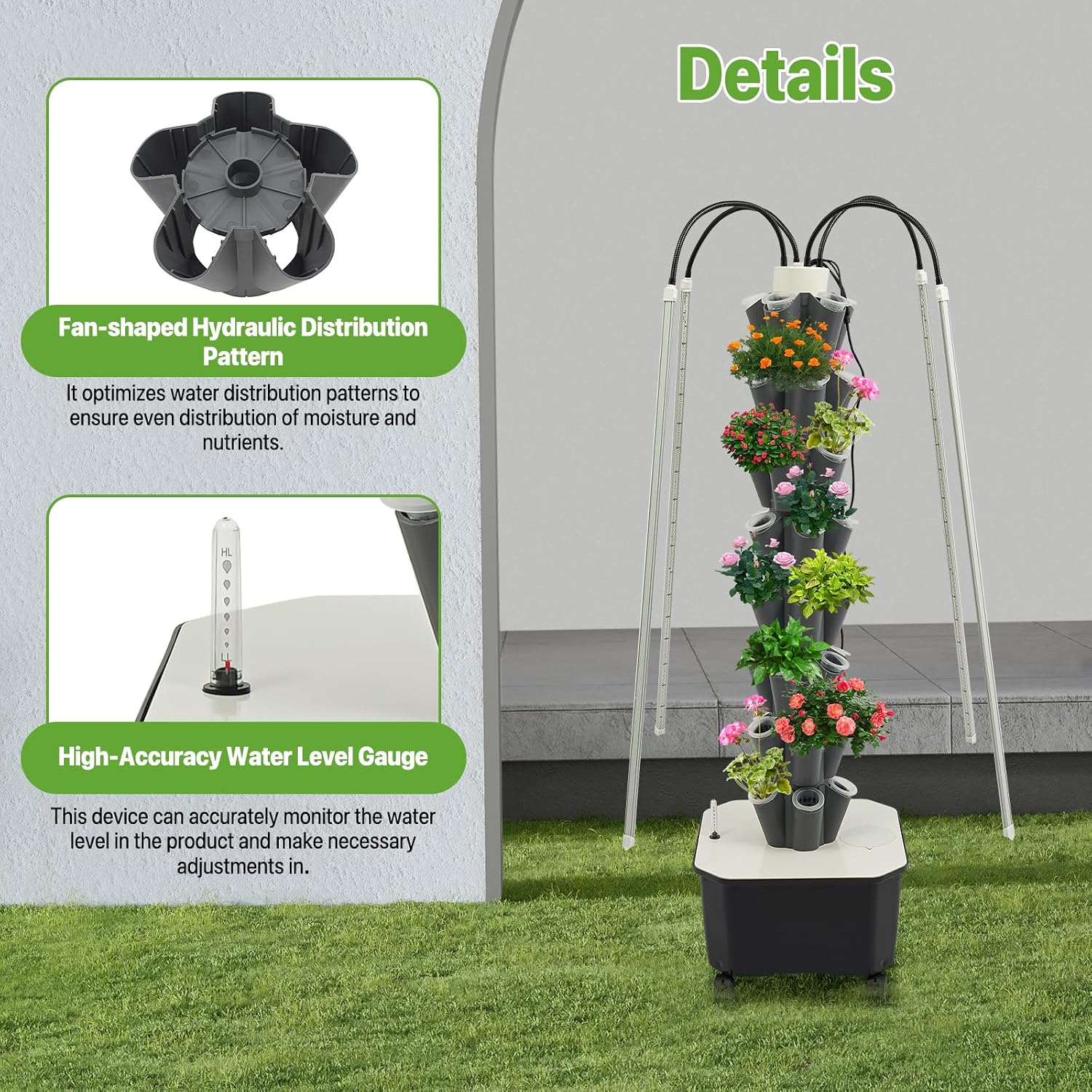 Hydroponic Growing System Tower, 80W 40 Plants 5-Layer Hydroponic Tower with LED Light Vertical Hydroponics Garden