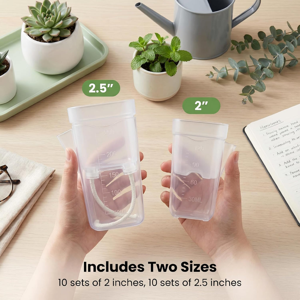 20 Pack Self-Watering Pots, 2 & 2.5 Inch Nursery Planters | Clear semi hydroponic pots with drainage holes, ideal for