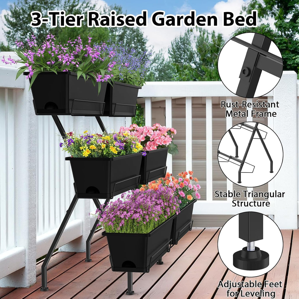 3-Tier Vertical Garden Planter with 6 Boxes, 31" Tall Raised Garden Bed | with Adjustable Feet, Suit for Herbs