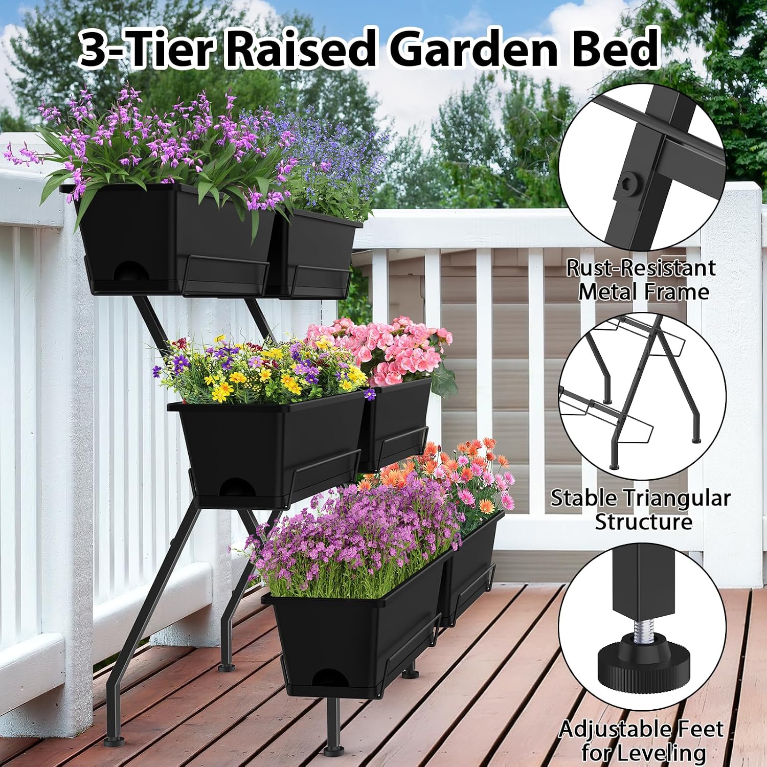 3-Tier Vertical Garden Planter with 6 Boxes, 31" Tall Raised Garden Bed | with Adjustable Feet, Suit for Herbs