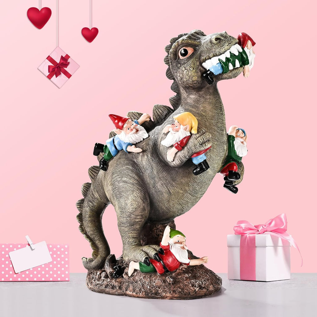 SOWSUN 14" Garden Gnomes Statue Dinosaur Outdoor Decor Gifts for Women | Gardening Gifts for Women Mom Grandma